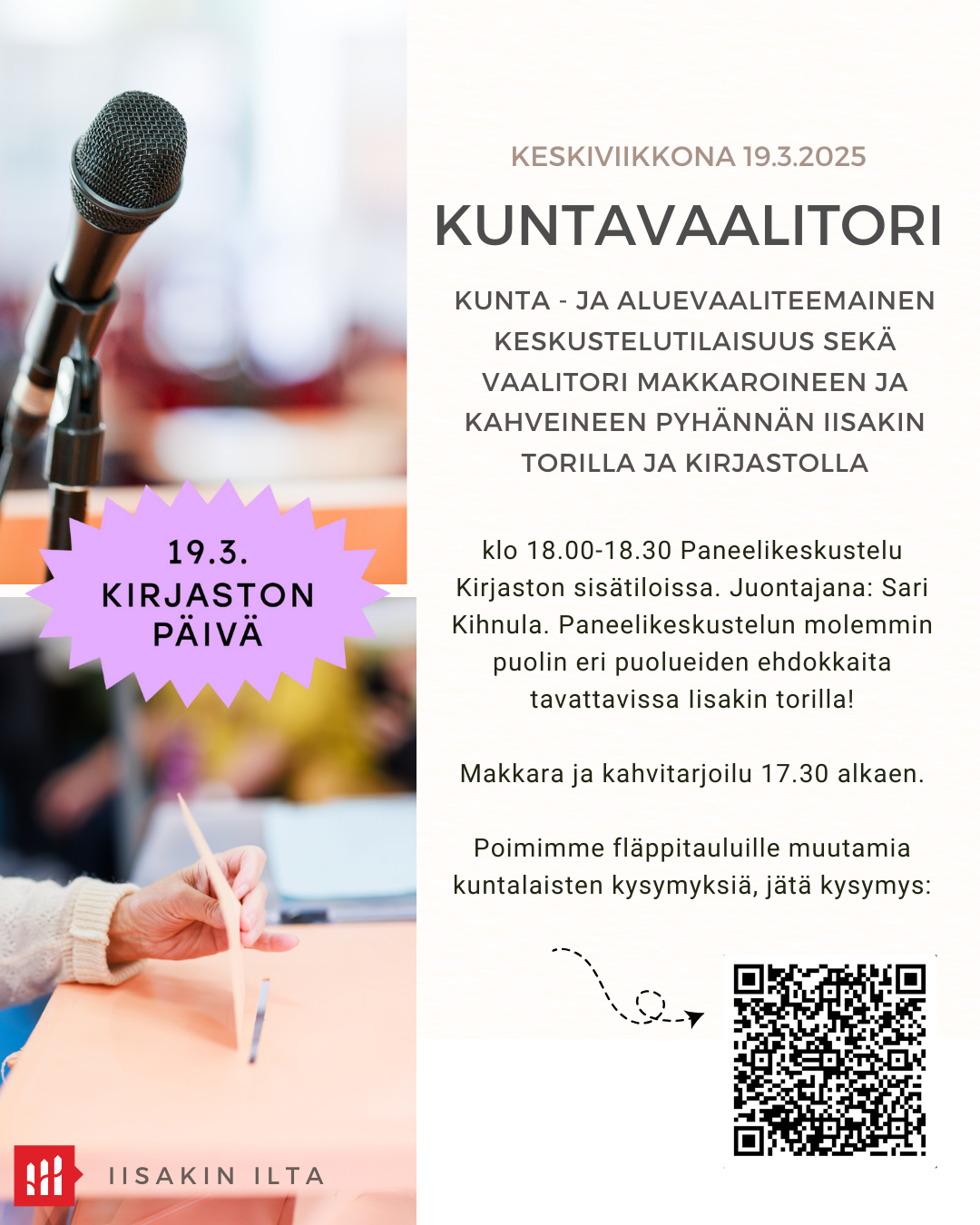 Kuntavaalitori 19.3.2025 klo 17.30 alkaen kirjastolla