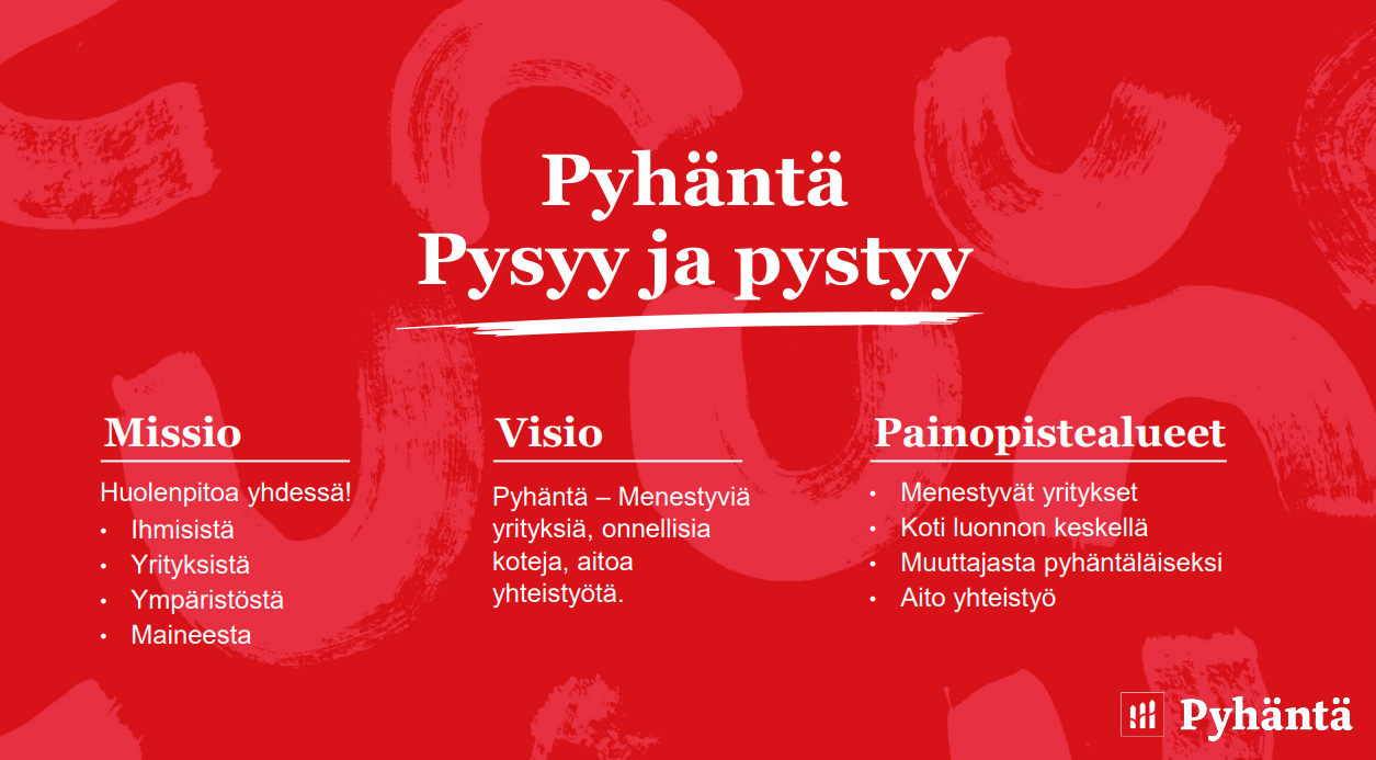 Pyhäntä pysyy ja pystyy, kuvassa missio, visio sekä painopistealueet